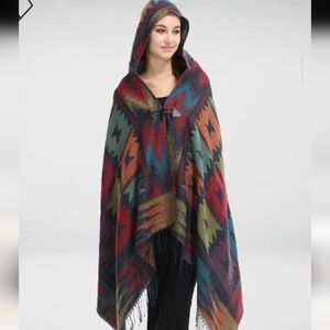 Multi Colored Fringed Poncho